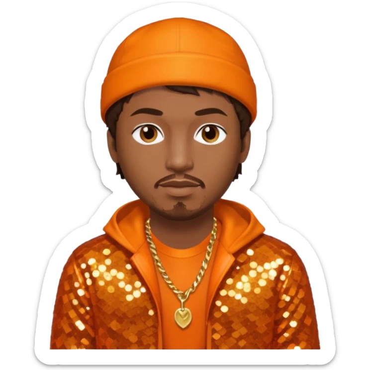 Mystikal, Rapper with dark brown hair, orange sequin outfit sticker