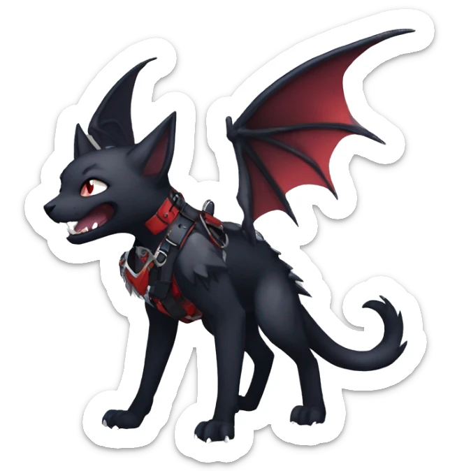 cool edgy black punk red ethereal fantasy nargacuga-bat-cat-Fakemon collar harness full body sticker
