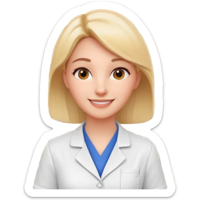 female pharmacist portrait, head and shoulders only, wearing a pharmacy apron, friendly smile, blurred medicine boxes on shelves in background, retail pharmacy vibe, 3D cartoon, mobile game icon style, no text, no watermark
 sticker