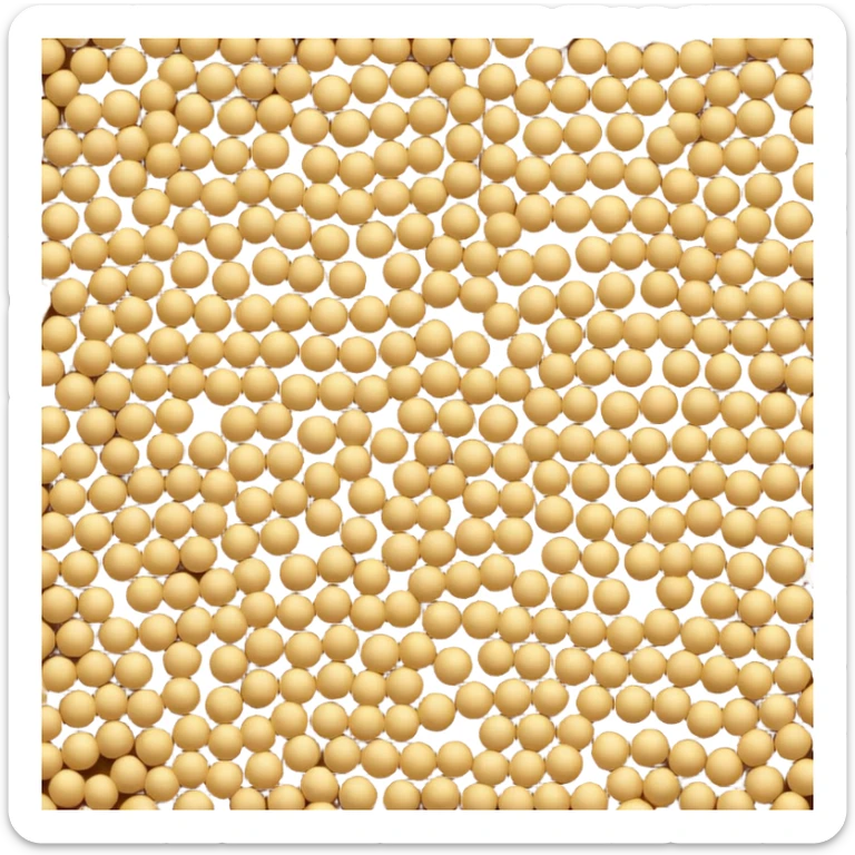 loose scatter of small round seeds in warm yellow to light brown tones, matte, slightly textured surface, grains in varied sizes, clustered or gently dispersed in a natural pile, no bowl or extras, soft lighting, subtle shadows, emoji scale sticker