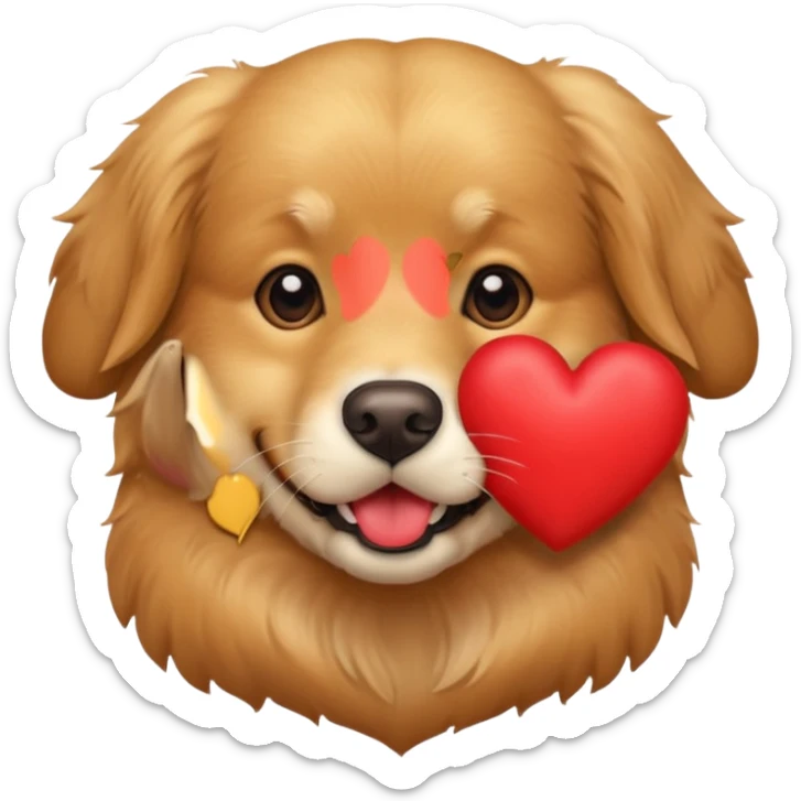 A dog holding a heart in its mouth (modelled after a Golden Retriever) sticker