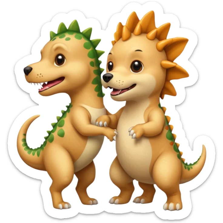 a golden retriever with a dinosaur costume thats killing a chihuahua thats in a dinosuar costume sticker