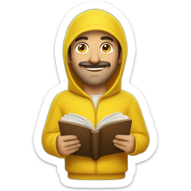 Armenian men with the yellow clothes reading book and looking at camera and smiling  sticker