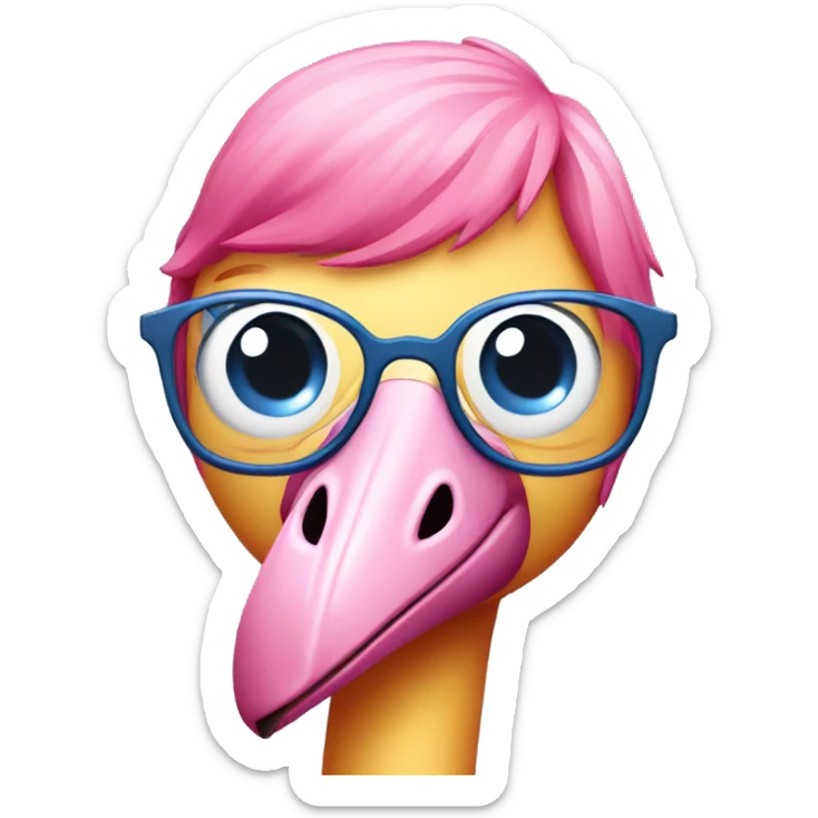 Blue flamingo with pink hair wearing feminine glasses sticker