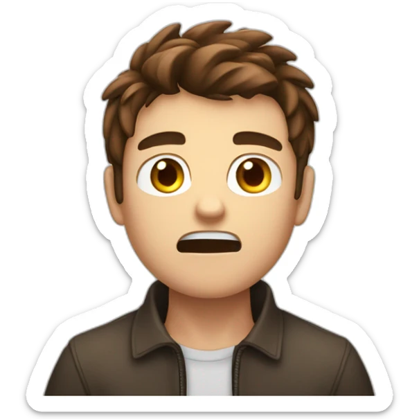 A 20 years Old angry boy with Brown hair saying “STOP” with his hand sticker