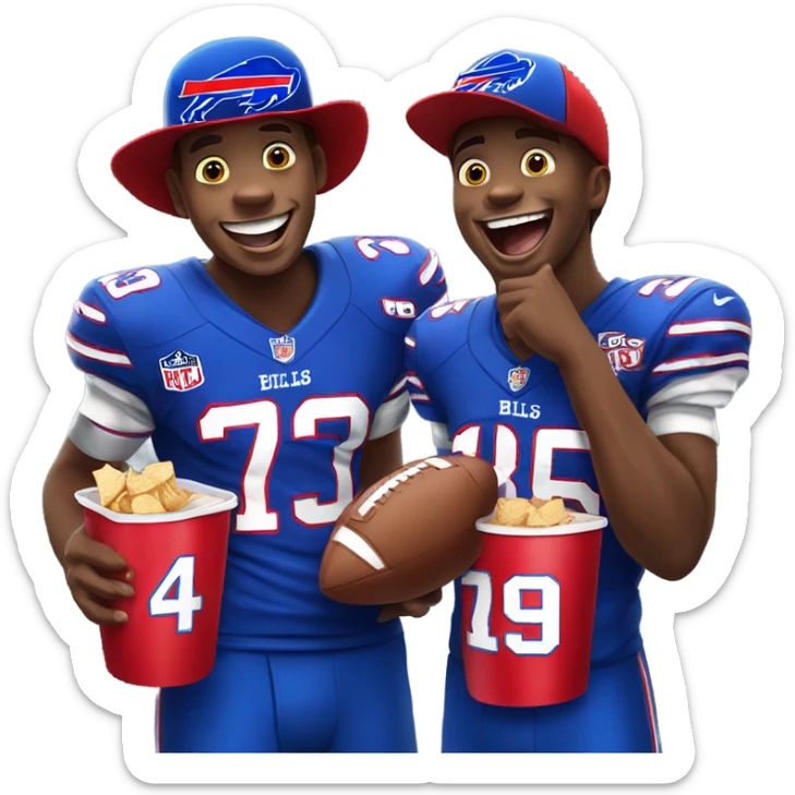 boys enjoying a moment together as buffalo bills football fan sticker