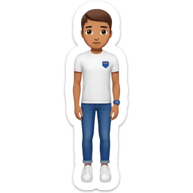 Human wearing white shoes and white shirt and blue jeans and wearing a navy blue SuperDry mark watch on his left hand sticker