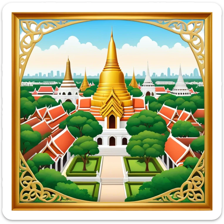 ​Cinematic Realistic Nakhon Pathom, Thailand, depicted as a historic cityscape dominated by the iconic Phra Pathom Chedi, surrounded by lush gardens, bustling local markets, and traditional Thai architecture, bathed in warm golden light and rendered with rich textures that capture its cultural and historical significance, sticker