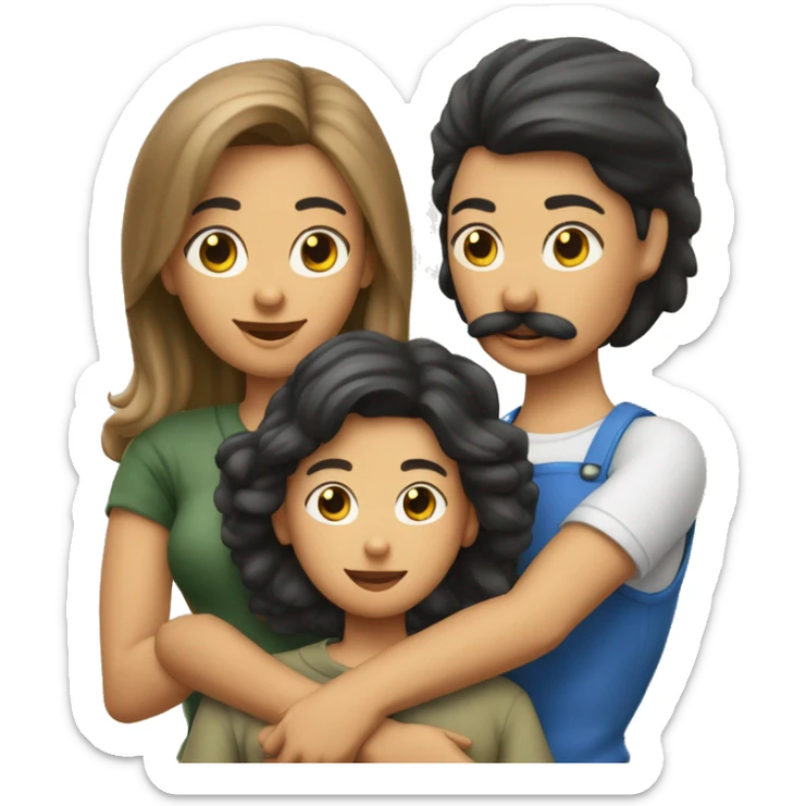 Familia de 3 personas madre tez clara joven con bigote adolescente y mujer adolescente un perro yorkshire sticker