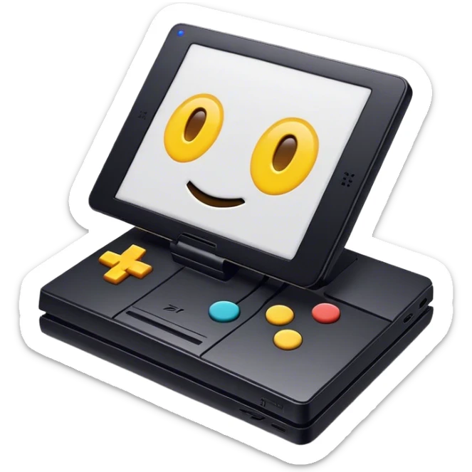 Clash of Clans aesthetic: Cinematic Playful PlayStation 2 Slim Portrait Emoji, rendered in a 3D vector-style similar to standard emojis with minimal shading and bold, simplified shapes. A compact, distinct form with signature details, softly glowing with a cutting-edge console technology charm. Simplified yet unmistakably iconic, highly detailed and consistent, glowing with a soft radiance and high shine. Stylized with a touch of technological advancement and a soft glowing outline, capturing the essence of a beloved gaming relic with a friendly, playful manner! sticker