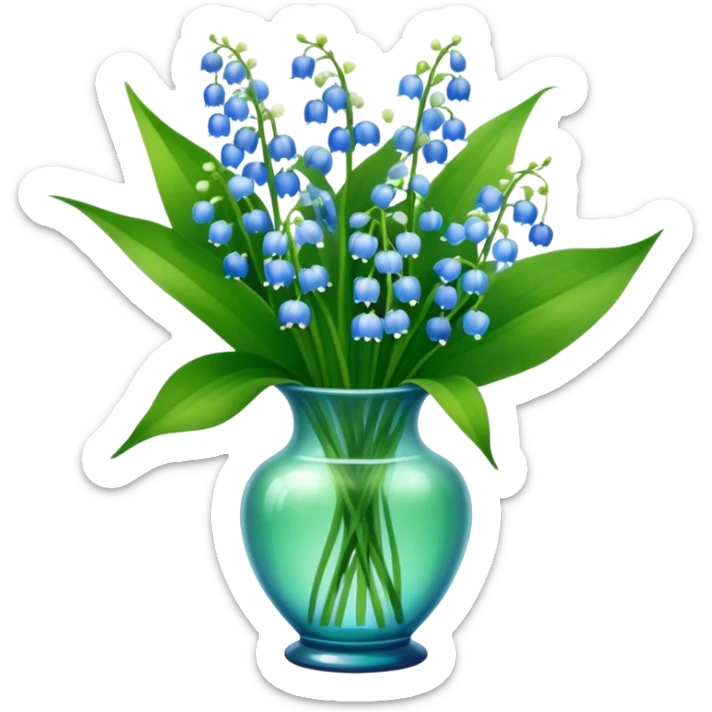 bouquet of blue lily of the valley in a green glass vase  sticker