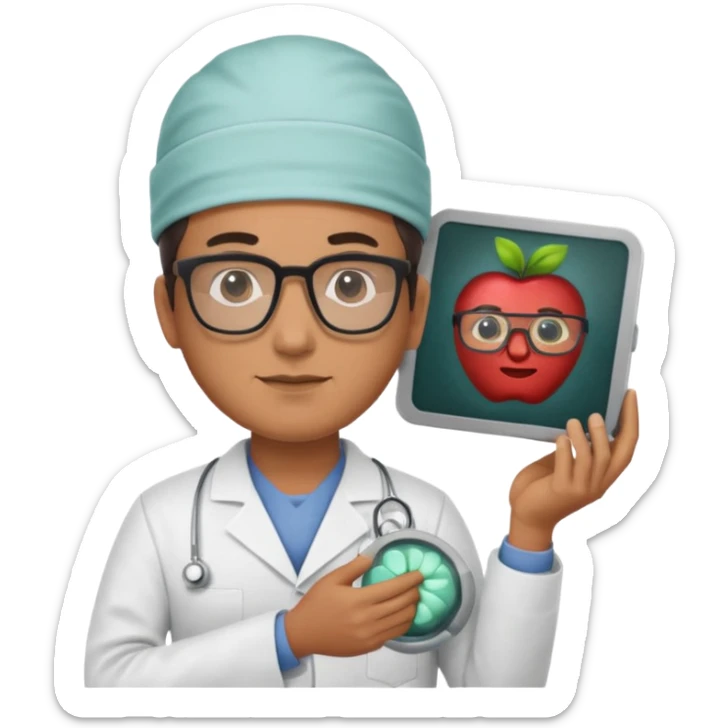 male neurosurgeon with glasses holding MRI scan, apple emoji style sticker
