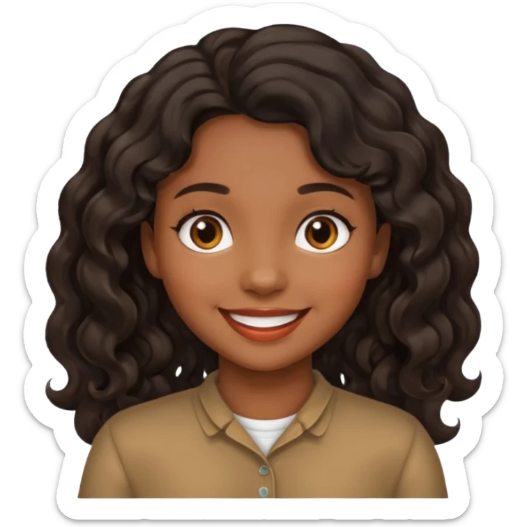 Black, wavy hair, brown skin, filipina defaulr emoji girl sticker