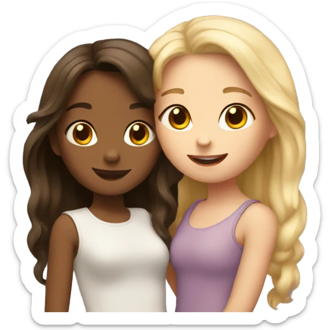 Two best friends, girls, hugging each other. One is blonde one is brunette sticker