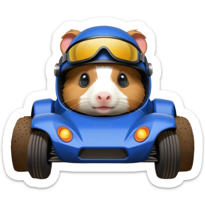 After-race dirt on Midnight blue Local Motors Rally Fighter off road race car driven by a Guinea pig  sticker