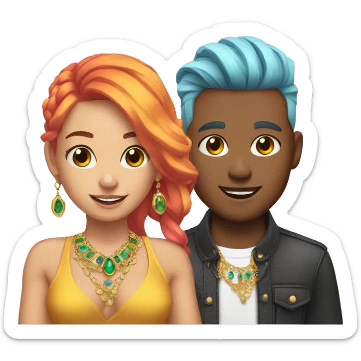 gen z male and female with phones colored hair and jewelry sticker