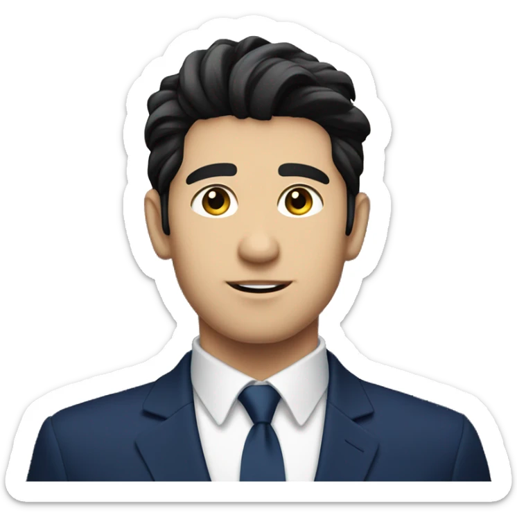 Handsome male, black hair, wearing dark blue suits, Background with buildings, white skin sticker