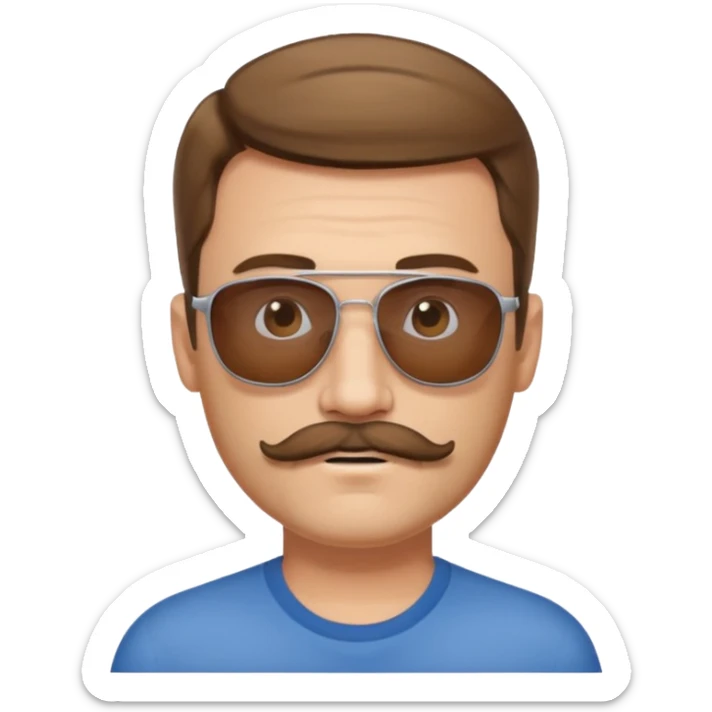 Man in his forty’s, with light moustache and a light beard, brown hair with young haircut, and sunglasses  sticker
