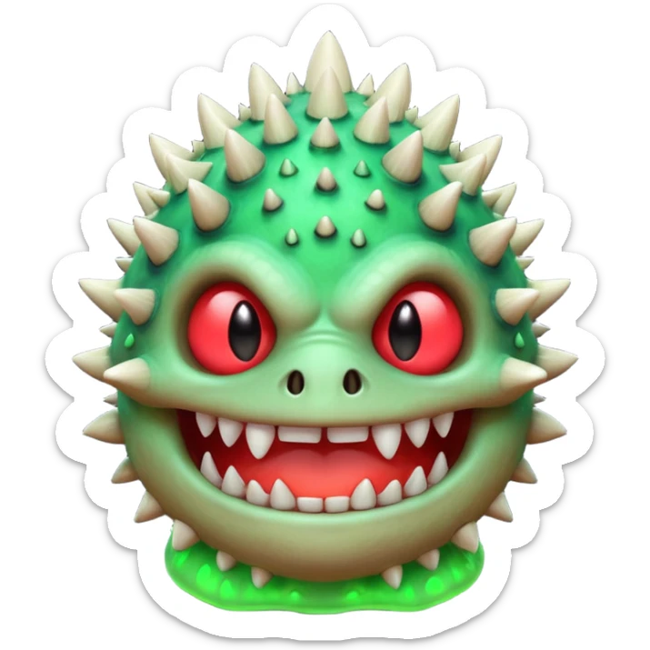 poisonous mushroom monster portrait, head and shoulders only, toxic green glow, scary grin, spiky mushroom head, 3D cartoon, mobile game icon style, clean background, no text, no watermark

 sticker