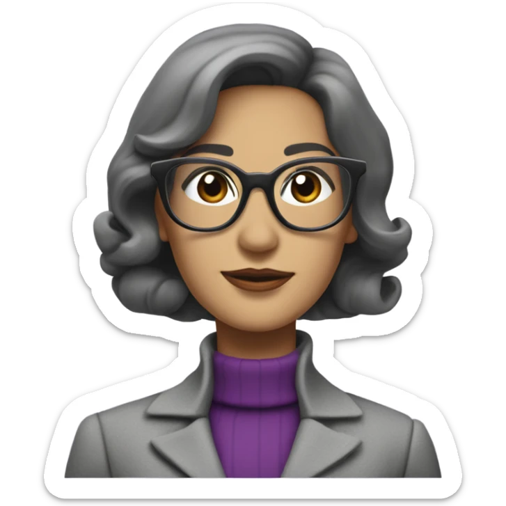 Full torso 70’s Tv show Diana Prince wearing grey suit with purple turtleneck and eyeglasses  sticker