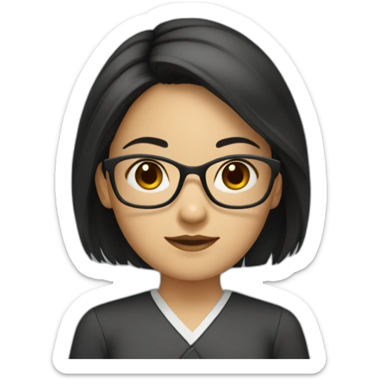 Young woman asiatic teacher, red glasses, black eyes, black square hairs  sticker