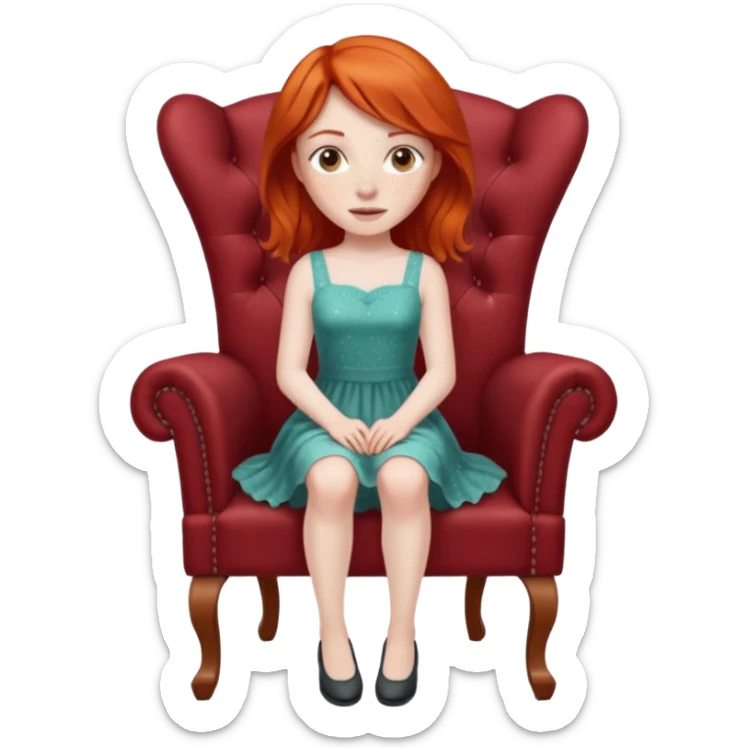 Naked red haired girl with freckles and large tits no clothes no bra no panties full body and a pussy sitting in a chair with legs spread sticker