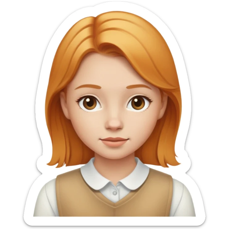traditional simple emoji of young girl with ginger blonde hair, classic round face, simplified features, standard emoji style sticker