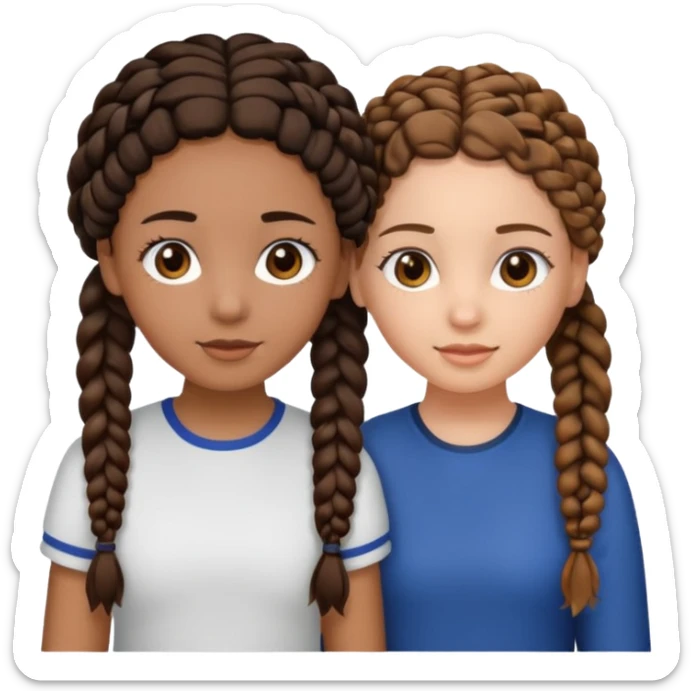 2 girl best friends. One is black with braids and brown eyes. One is white with curly brown hair with brown eyes.  sticker