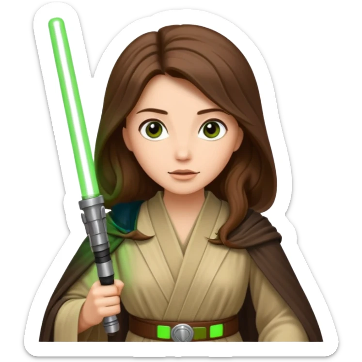 Ios 18 starwars theme ( jedi, robots etc..) long brown hair lady with lightaber green or red. Every one is alone. Not all in one emoji sticker