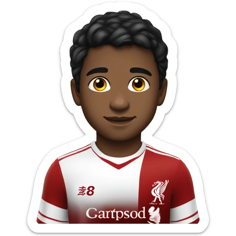 a little handsome boy in a Liverpool kit with black hair and brown skin. sticker