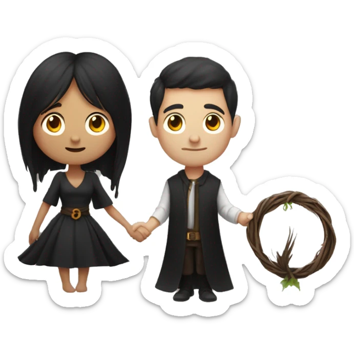Witchy man with black hair and woman with brown hair hand fasting  sticker