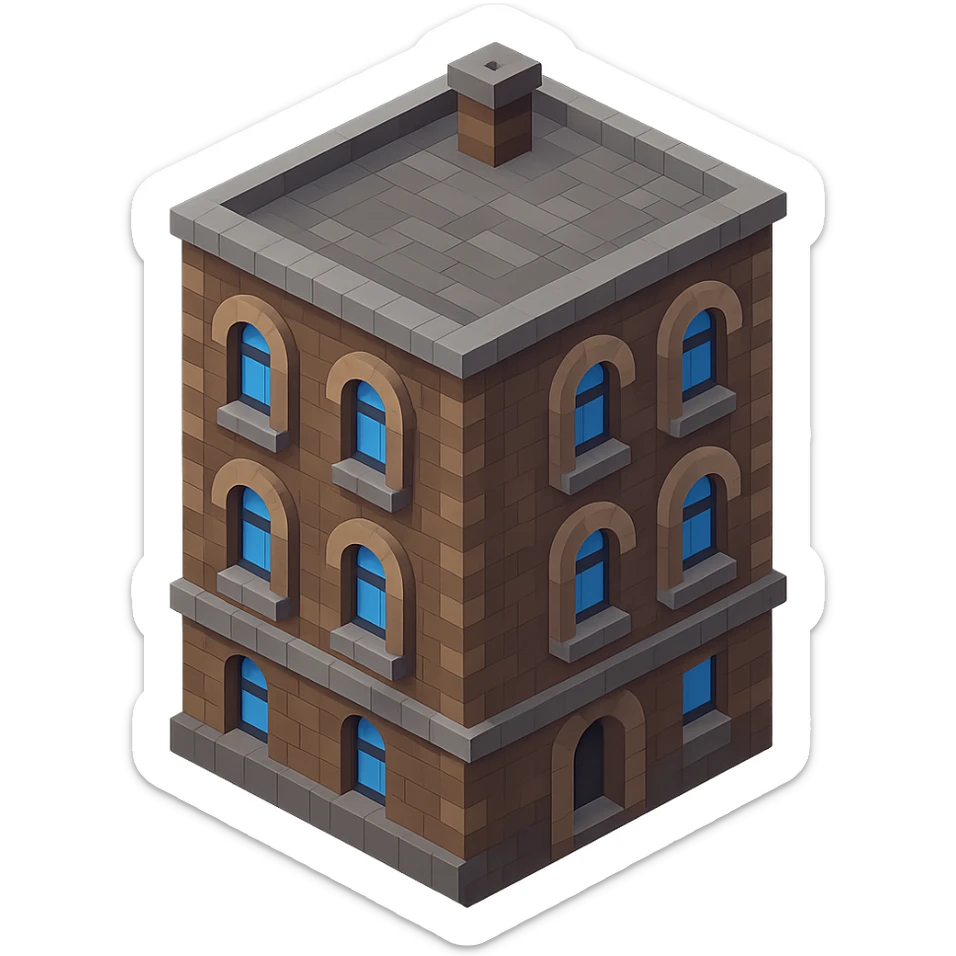 old Saint Petersburg building, gray-brown facade, arched windows, isometric view sticker