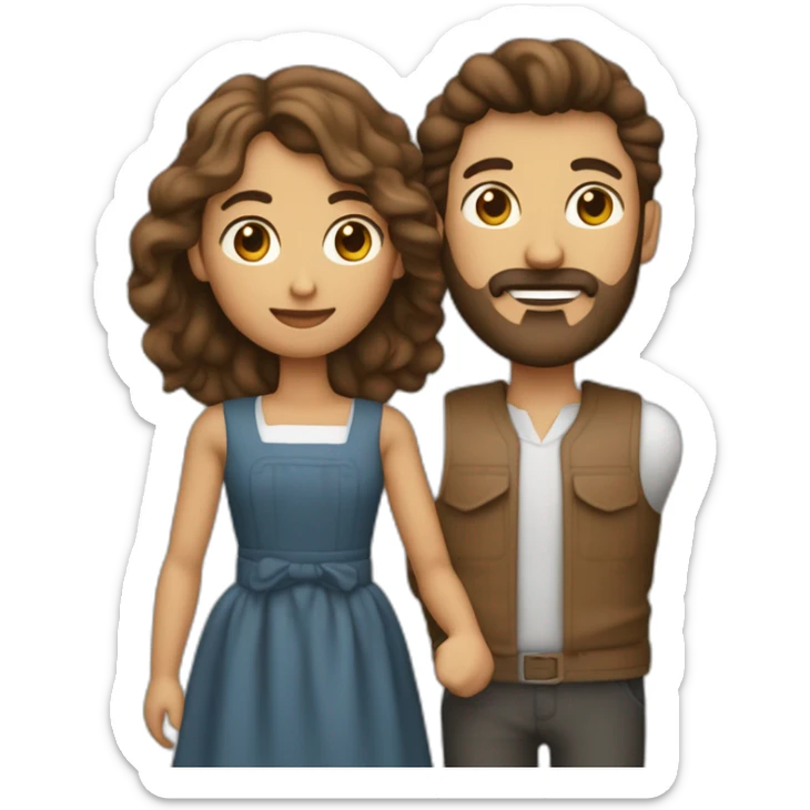 Homme brun avec barbe qui tiens une baguette qui pointe vers une femme brune en topcrop et jupe courte sticker