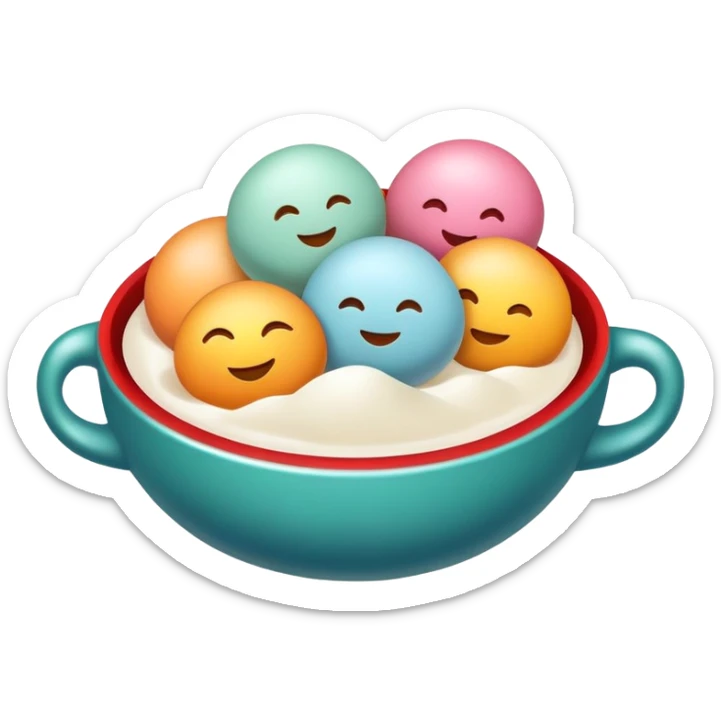 Winter Solstice Tangyuan with colorful appearance for Dongzhi Festival, simplified emoji style with bold outlines and bright colors, cartoon style traditional winter dessert sticker