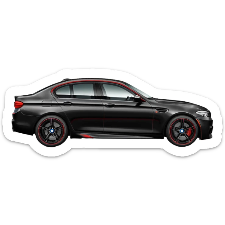 black BMW F10 M5, cartoonish, side view, inspired by the red car iOS emoji sticker