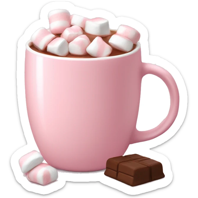 Light Pink mug of hot chocolate with marshmallows  sticker