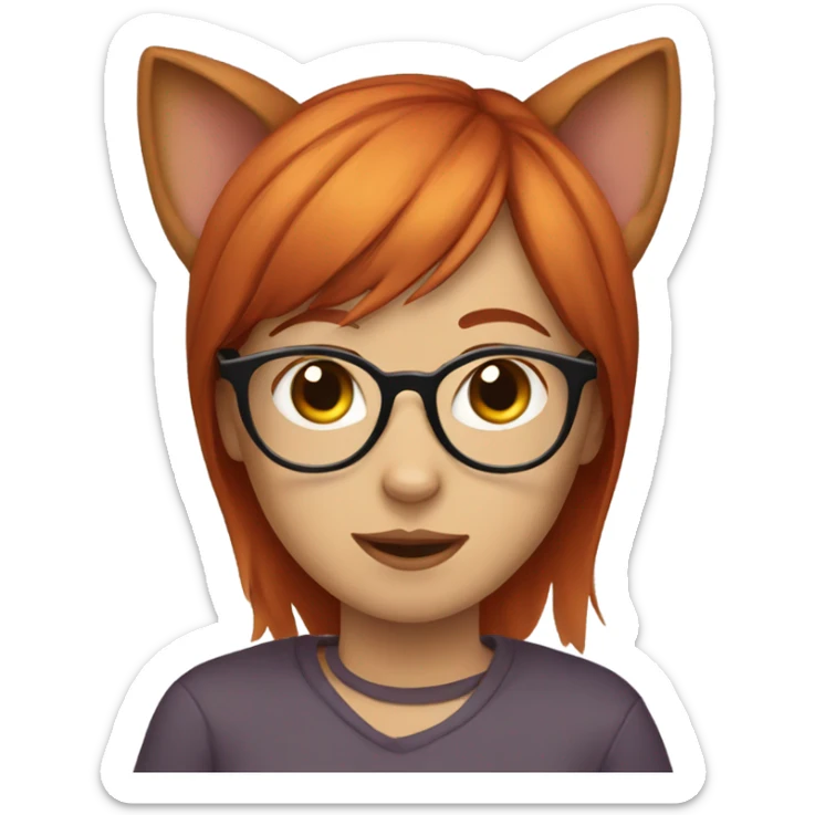 girl with glasses red hair dog faace and cat ears sticker