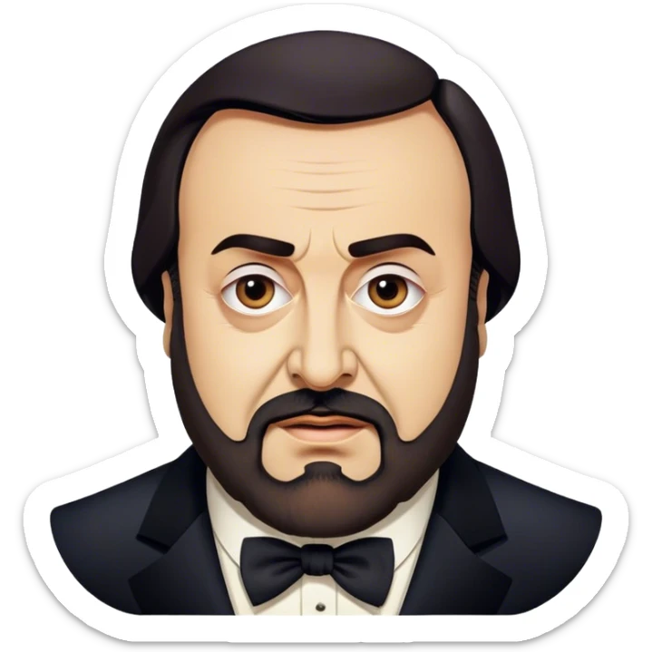 Cinematic Realistic Luciano Pavarotti Portrait Emoji, depicted as a charismatic operatic tenor with expressive eyes and commanding stage presence, rendered with rich elegant textures and warm theatrical lighting that captures his timeless vocal brilliance. sticker