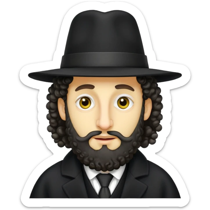 Stereotypical Hasidic Jewish Rabbi, with curly hair on the sides and long nose, yellow skin sticker