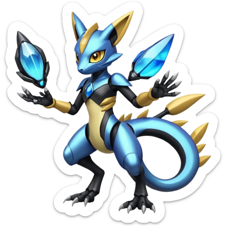 Modern Futuristic Cyber-Meloetta-Greymon-Greninja-Zeraora-Pokémon-Digimon-Fakémon-fusion-hybrid-creature sticker