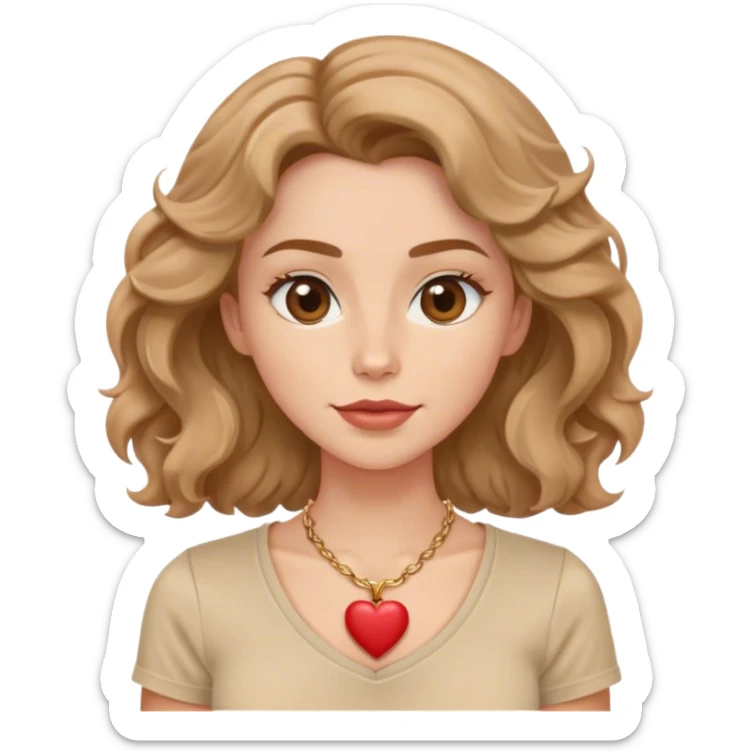 Square jaw wavy hair almond eyes heart necklace beige tshirt  sticker