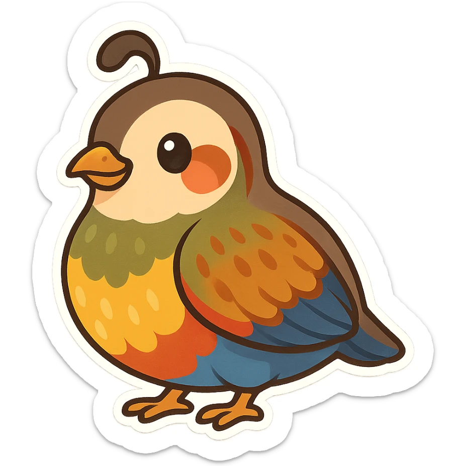 colorful and cheerful cartoon sticker of a Kurdish quail native to Kurdistan, no text, suitable for WhatsApp and Instagram, transparent background sticker