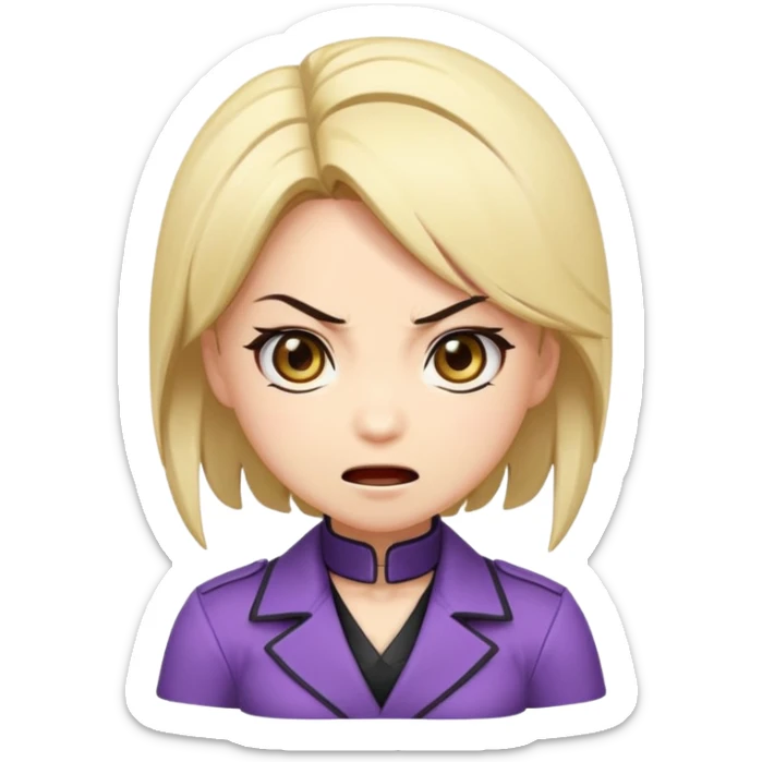 Chibi anime emoji of Nina Williams (Tekken), super-deformed proportions, big expressive eyes, minimal details, bold outlines, flat colors, cute facial expressions (smile, surprised, angry), sticker emoji style, clean background, wholesome and safe sticker