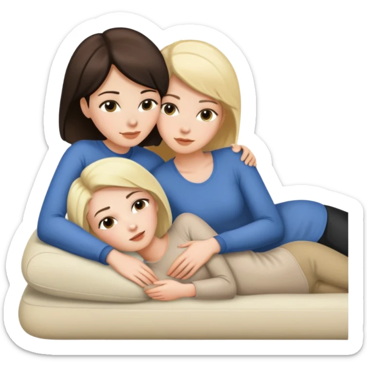 Short haired brunette woman laying on the lap of a long blonde haired woman sticker