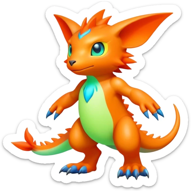 lush warm-colored modern colorful neon-colored Fakémon-Digimon-Fionbri-Trico-creature (full body) sticker