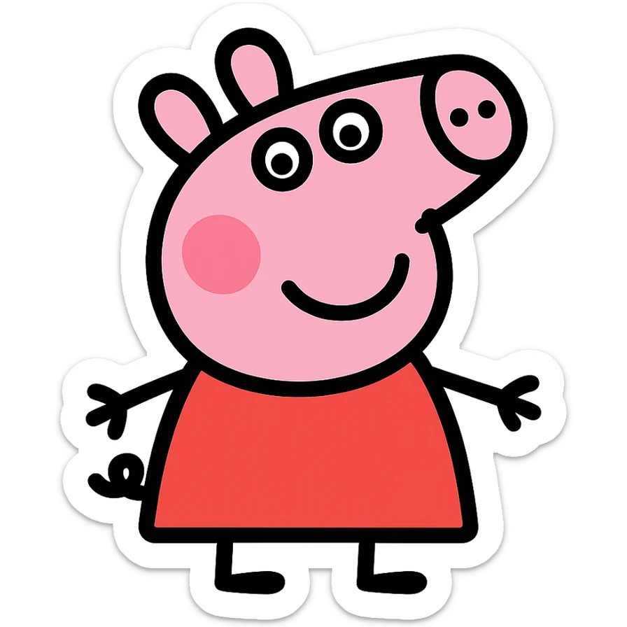 Peppa Pig as a simple modern icon with minimal details, clean lines, flat colors sticker