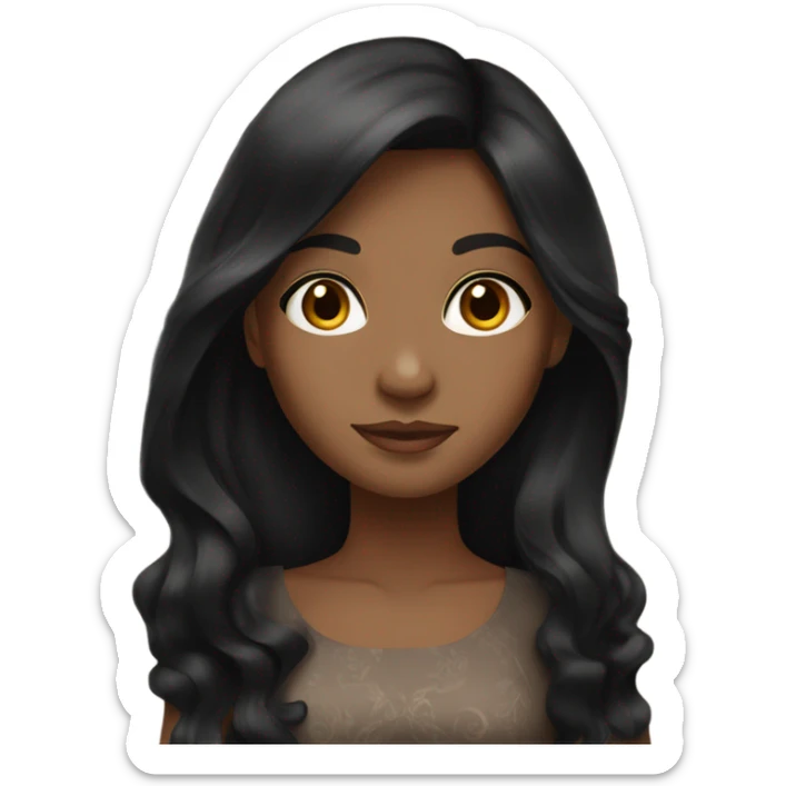 brown girl with long black hair and pretty dress and brown eyes sticker