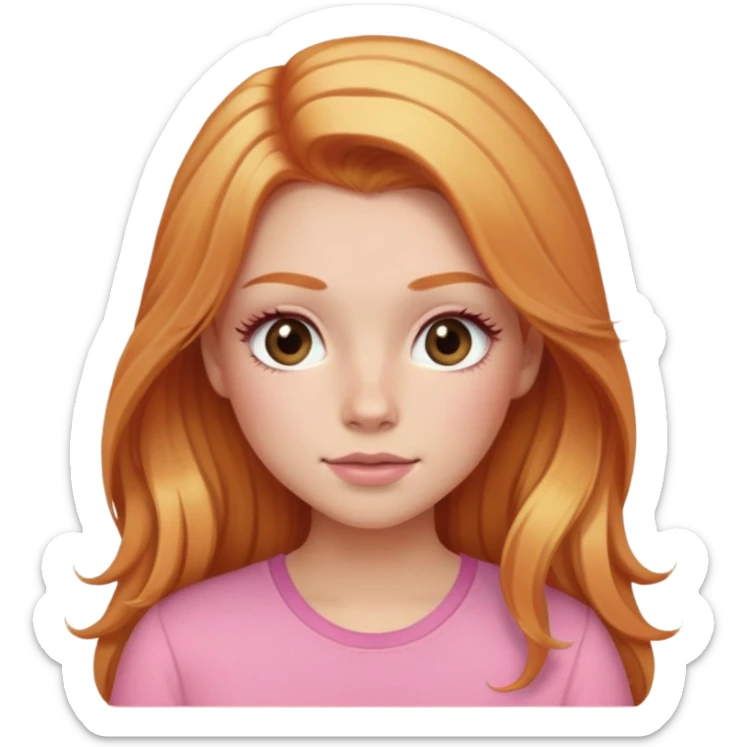 Ginger with blonde highlights long haired girl with lashes, blush, and pink shirt sticker