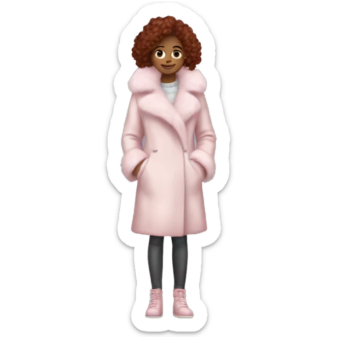 Burgundy haired girl wearing Pale pink full length fur coat sticker