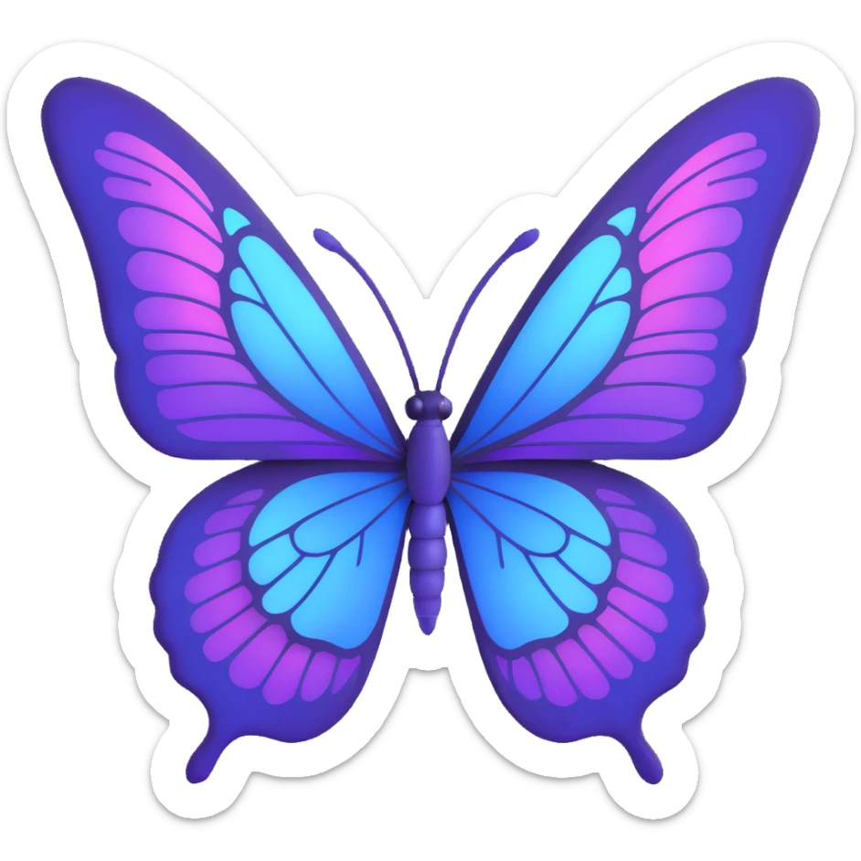 majestic butterfly with blue and purple gradient wings, intricate details, glowing effect sticker